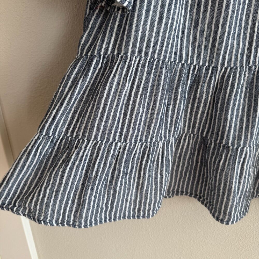 Beach Lunch Lounge Blue Stripe Cotton Peplum Top XL Coastal Boho Breezy Blouse - Picture 4 of 6